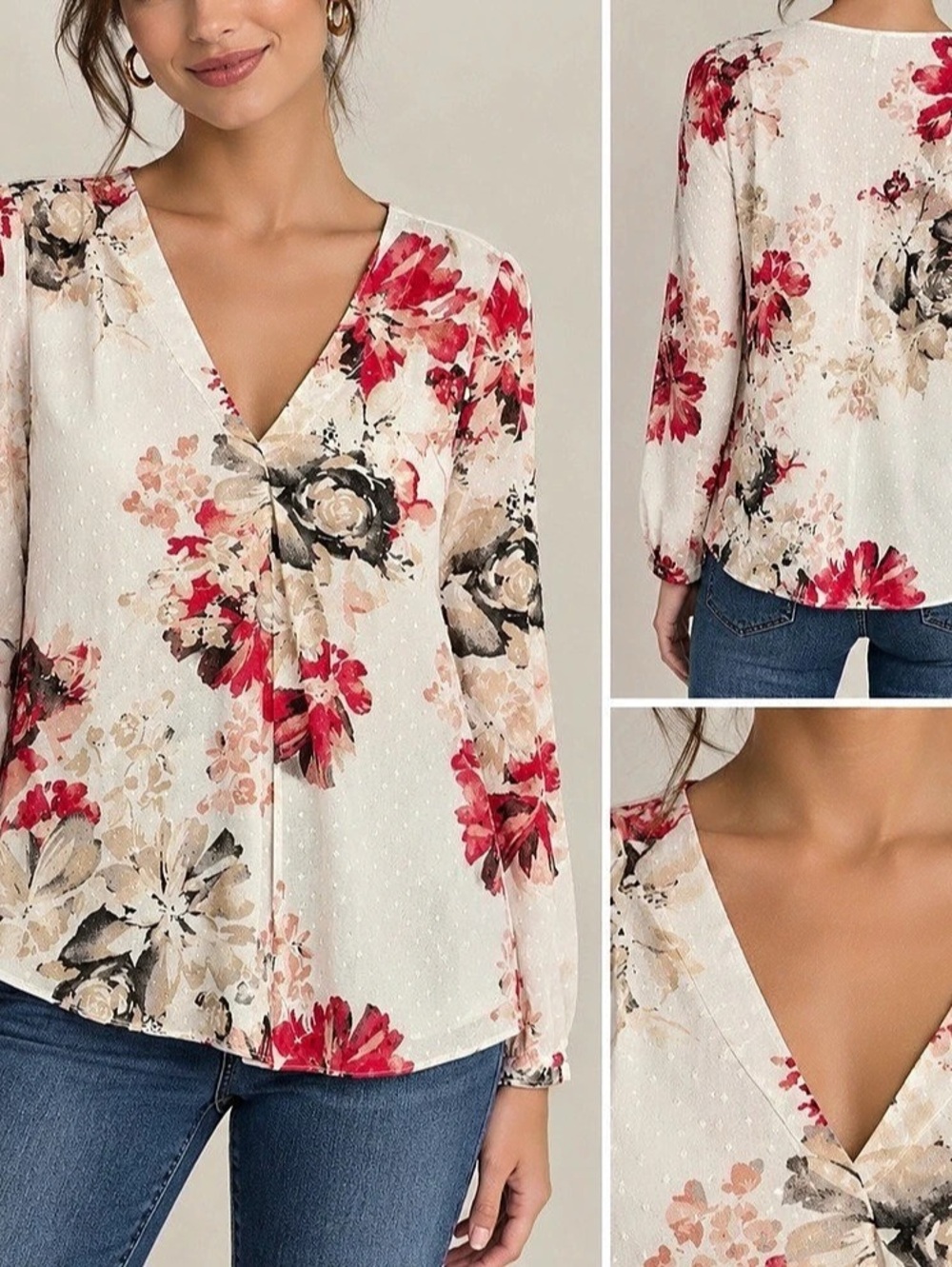 White House Black Market Clip Dot Floral Blouse